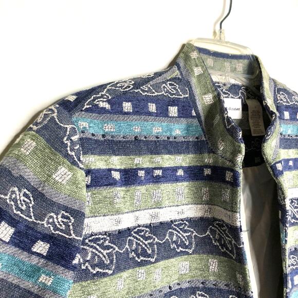 Alfred Dunner Wms 12 Embellished Leaf Print Open Front Blazer Jacket Lined - Picture 4 of 8